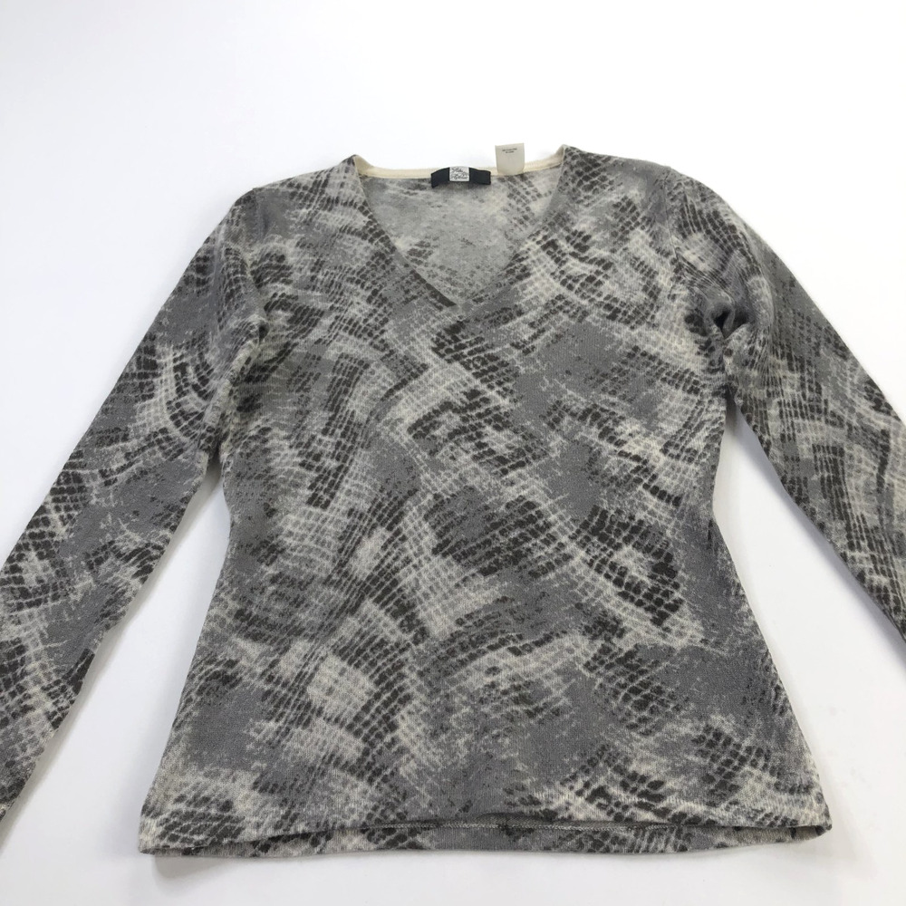 Saks Fifth Avenue Small 100% Cashmere Long Sleeve Sweater Gray All Over Print